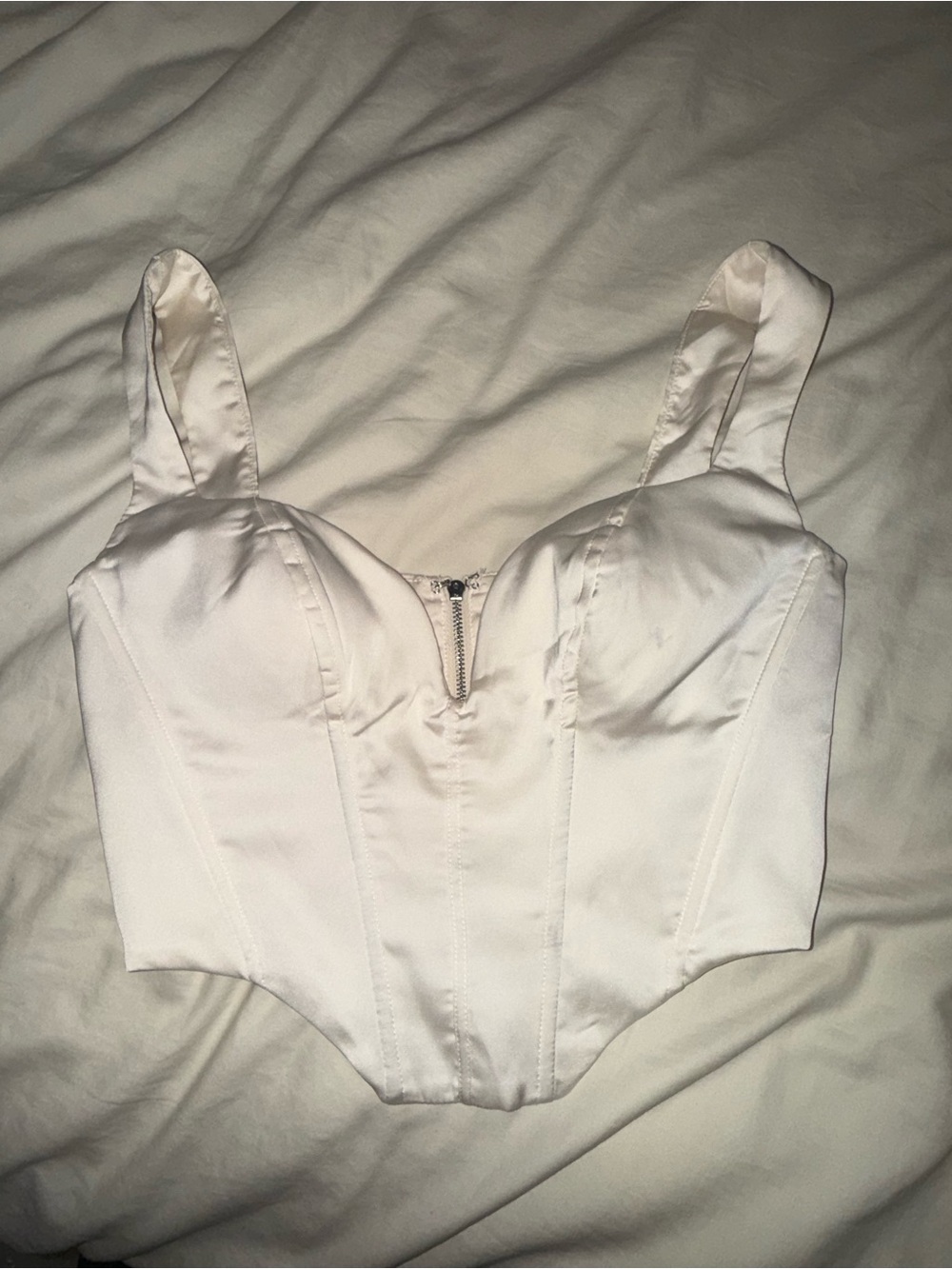 Oh Polly White Satin Corset-Style Crop Top